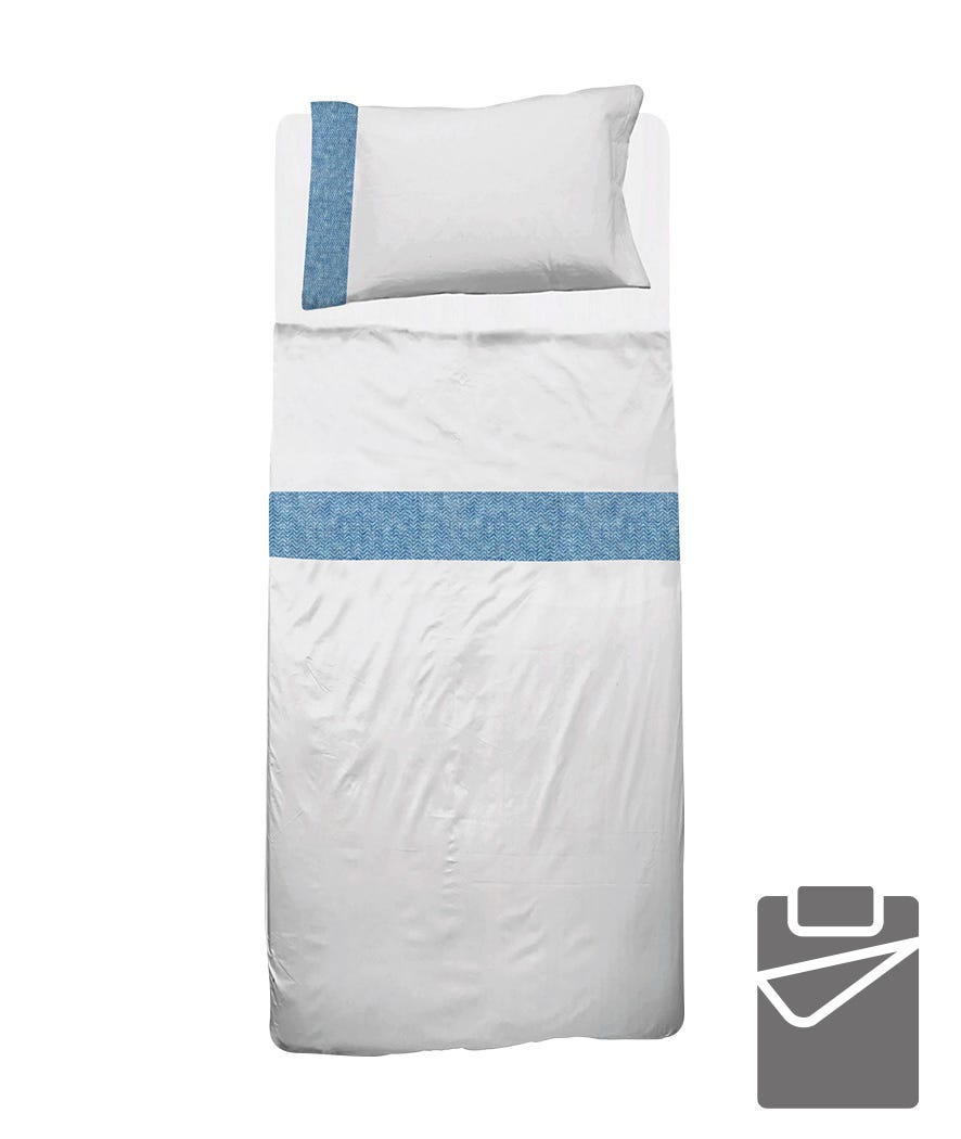 Completo letto singolo in tinta unita con borso stampato 