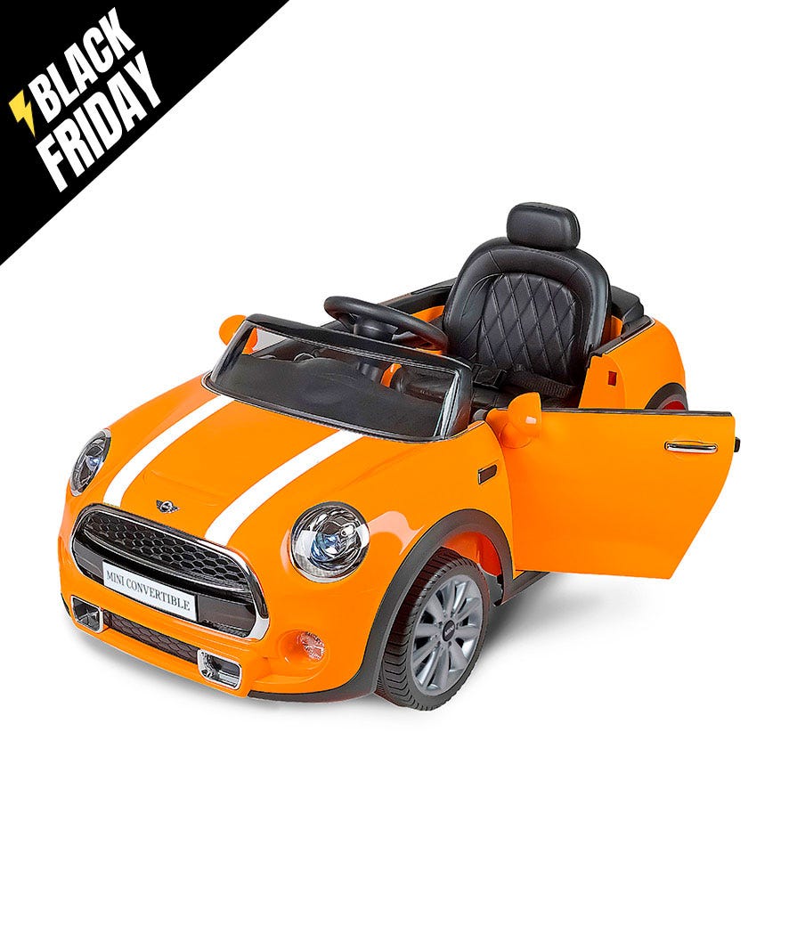 Automobilina elettrica arancione Mini Cooper