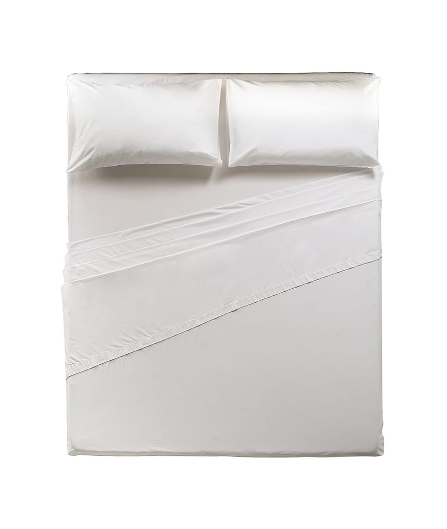 Completo letto matrimoniale in tessuto prelavato effetto lino tinta unita bianco 