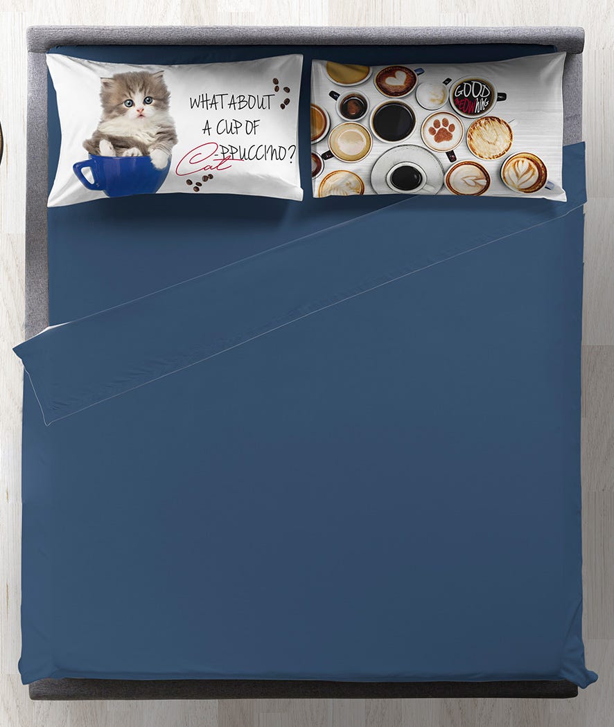 Completo letto matrimoniale digitale 100% cotone Catpuccino
