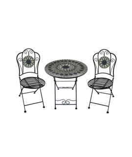 Set pieghevole con 1 tavolo tondo e 2 sedie con mosaico grigio