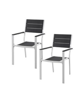 Set 2 sedie con braccioli in acciaio e plastica grigio