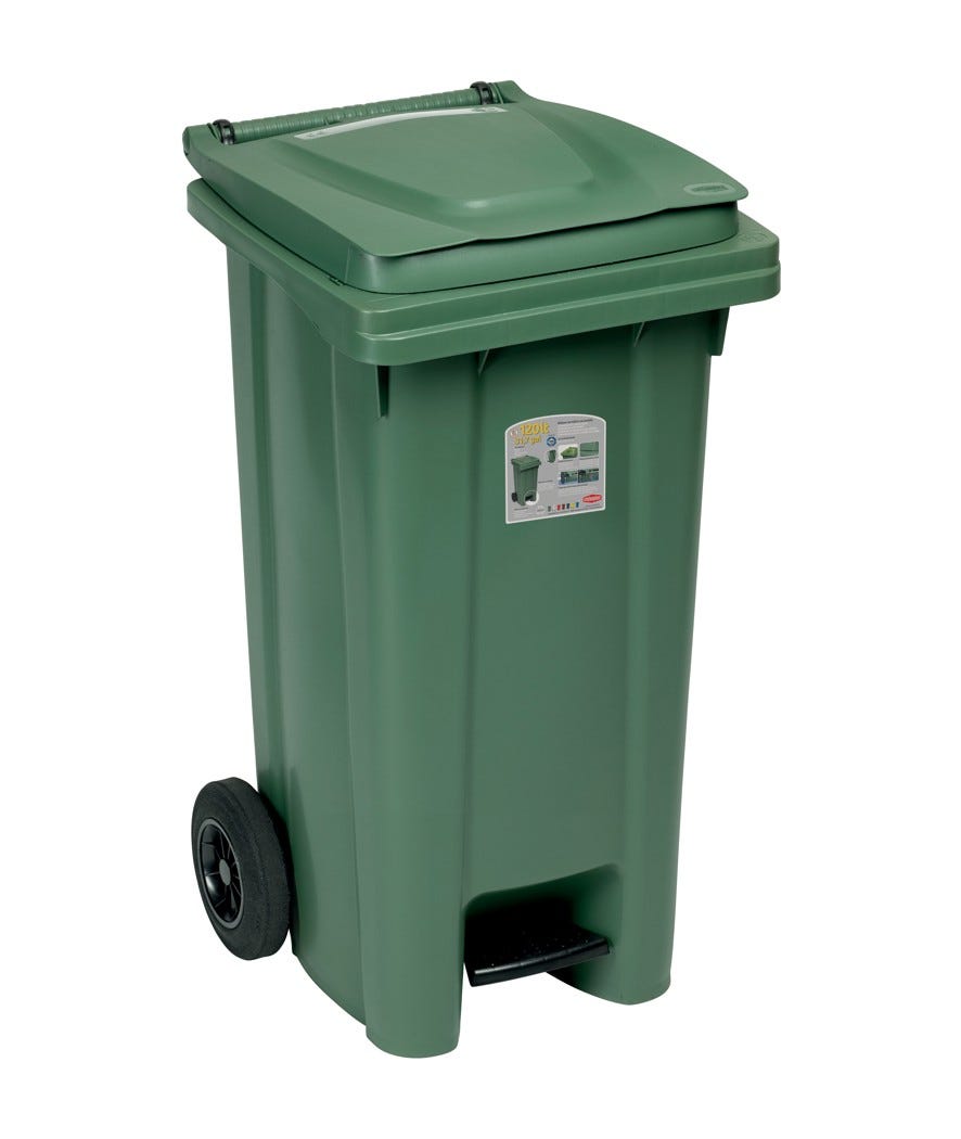 Bidone carrellato 120 L con pedale verde verde