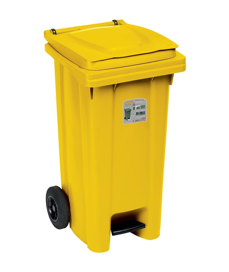 Bidone carrellato 120 L con pedale giallo giallo