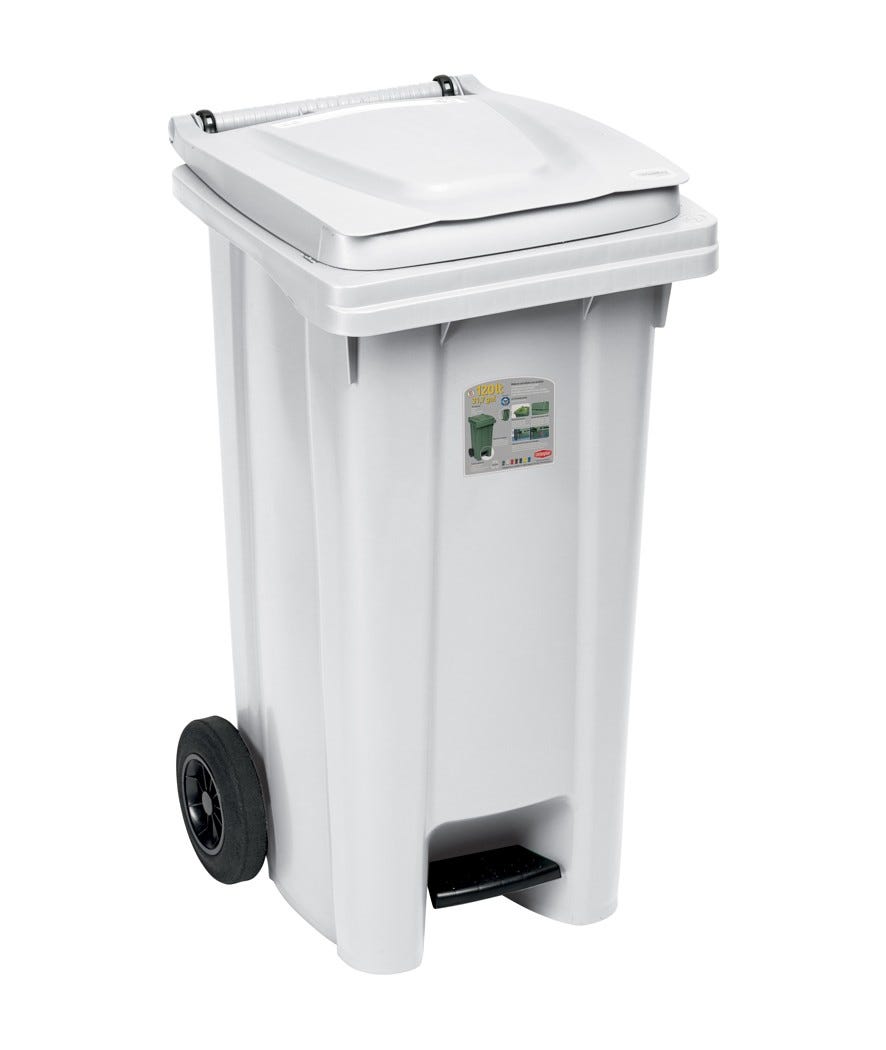 Bidone carrellato 120 L con pedale bianco bianco