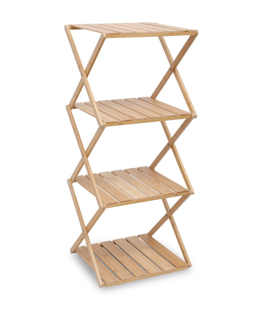 Scaffale pieghevole 4 ripiani legno naturale