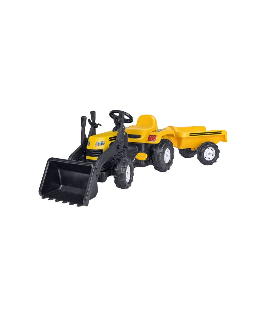 Trattore a pedali con benne e rimorchio giallo