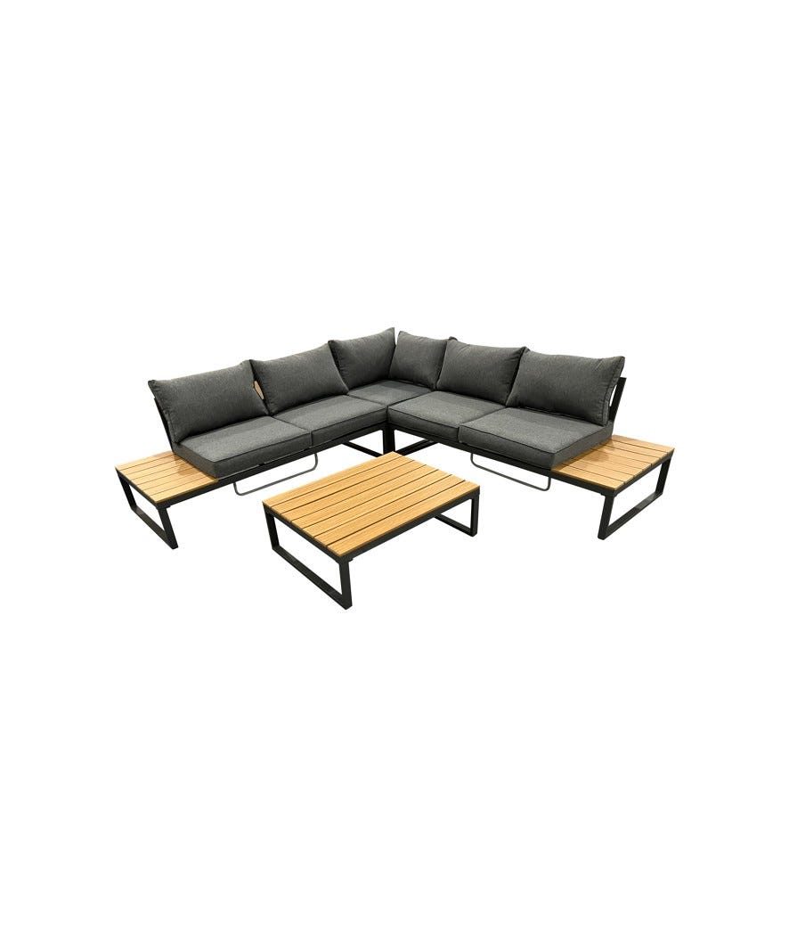 Set divano angolare e tavolino grigio scuro