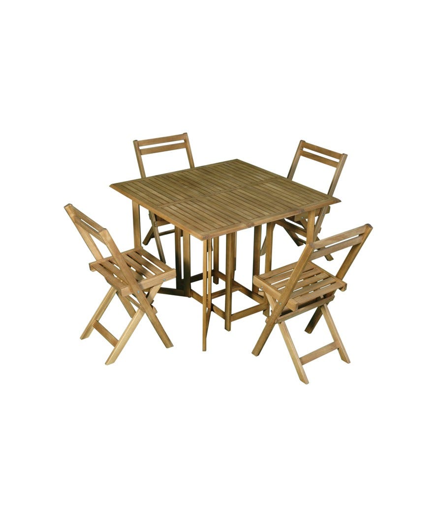 Set pieghevole in legno di acacia 4 sedie