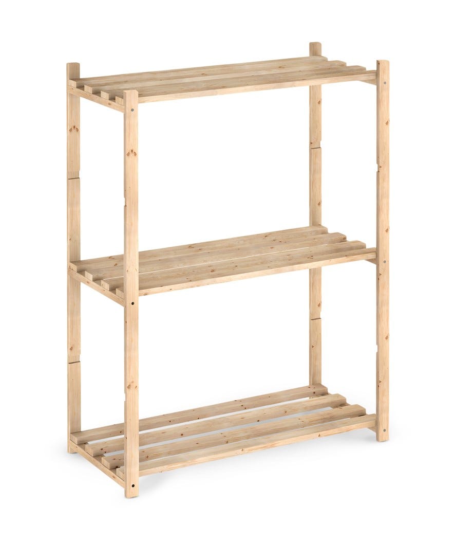 Scaffale con 3 piani regolabili in legno di pino legno