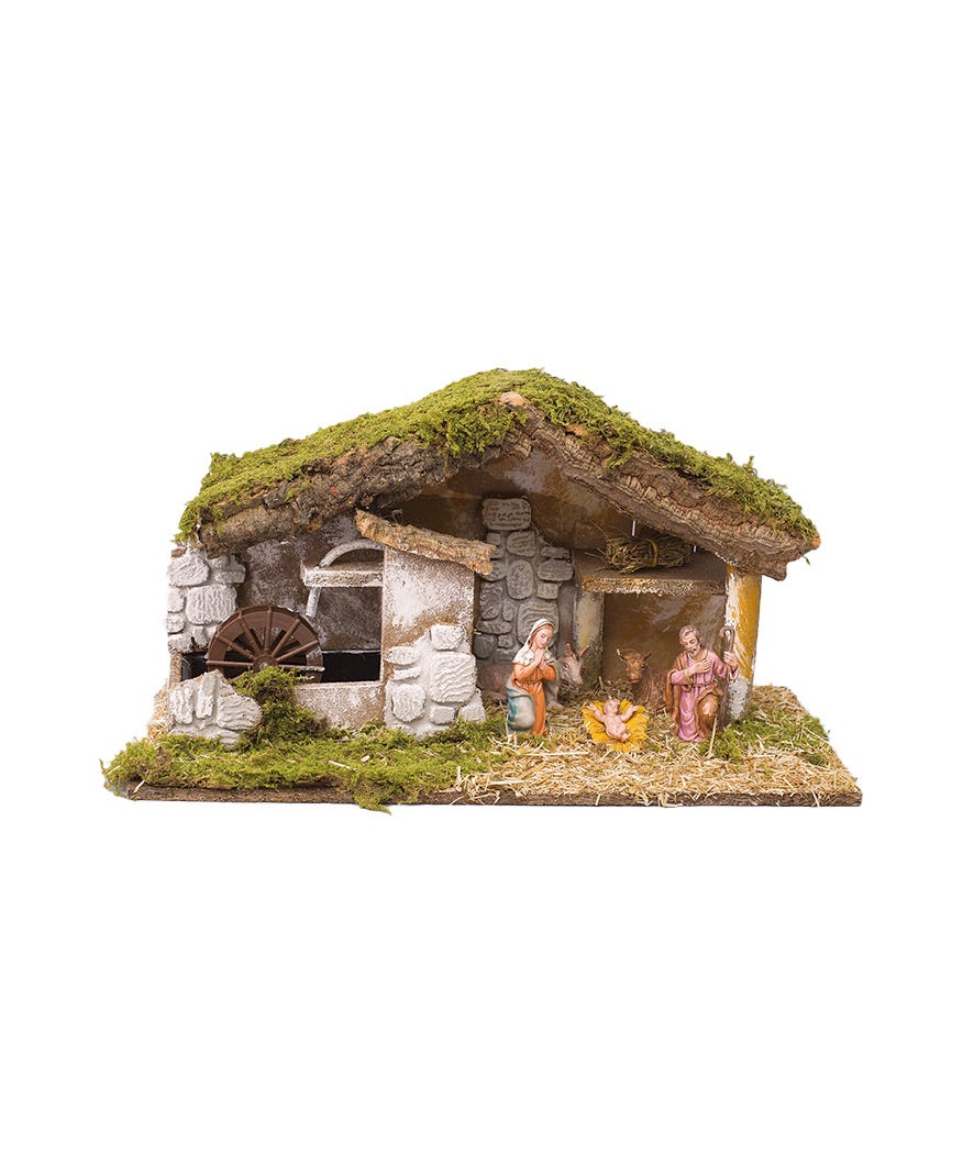 Capanna con natività e mulino elettrico multicolor