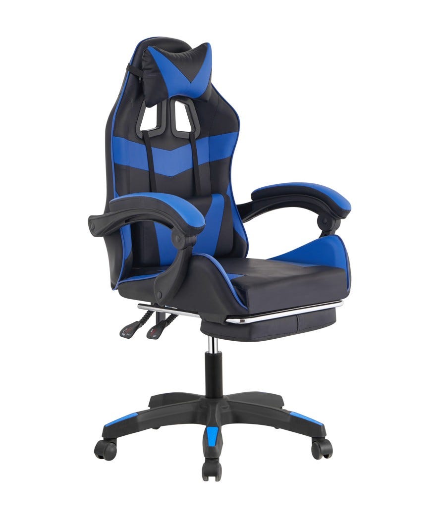 Sedia gaming con cuscino e poggiapiedi