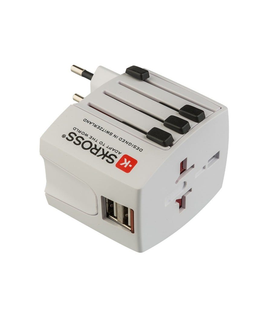Adattatore da viaggio con USB grigio chiaro