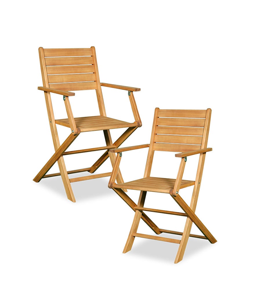Set 2 sedie pieghevoli con braccioli legno naturale