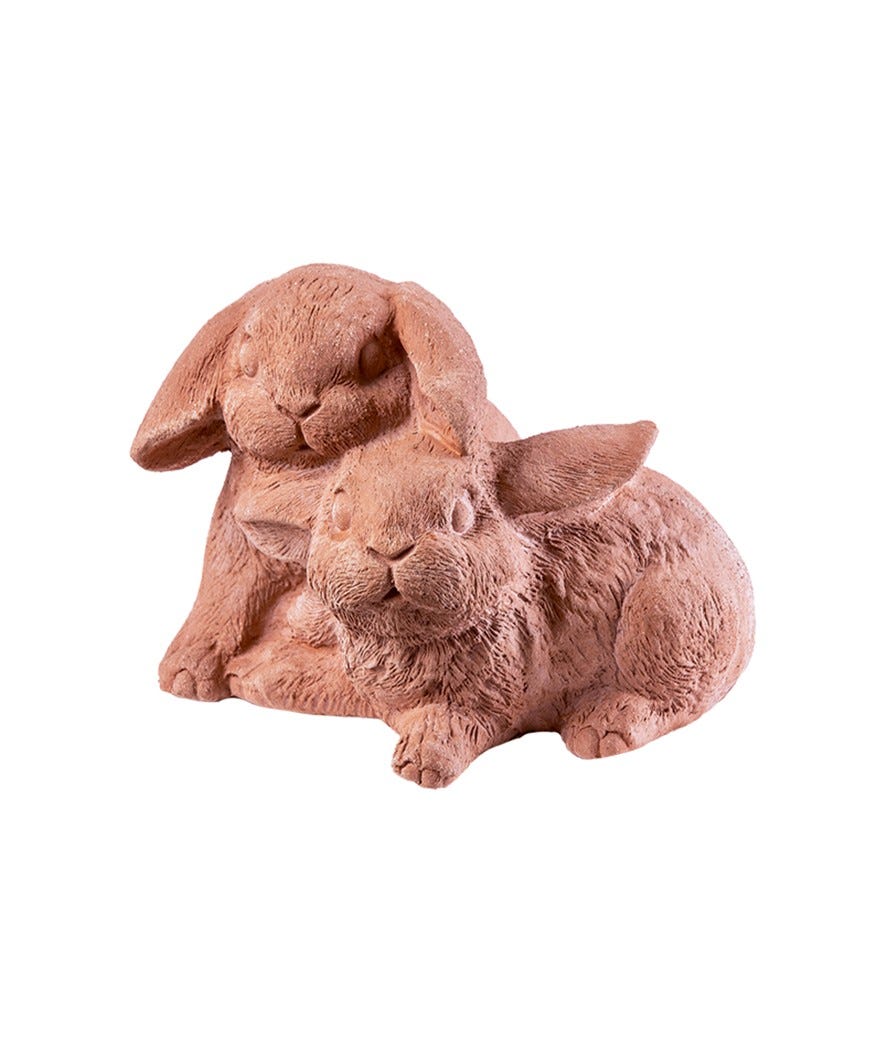 Decorazione in terracotta conigli innamorati galestro terracotta