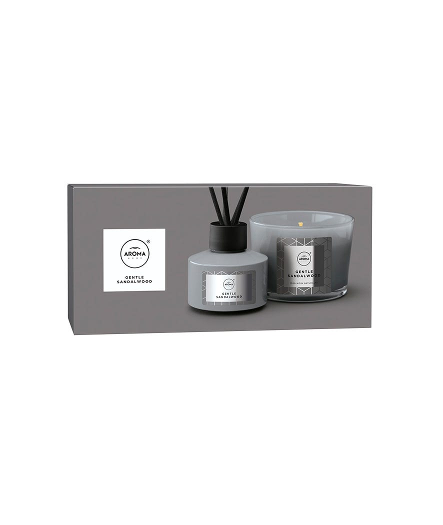Aroma Home Scatola regalo con diffusore 50 ml e candela grigia 115g Gentle Sandalwood box3