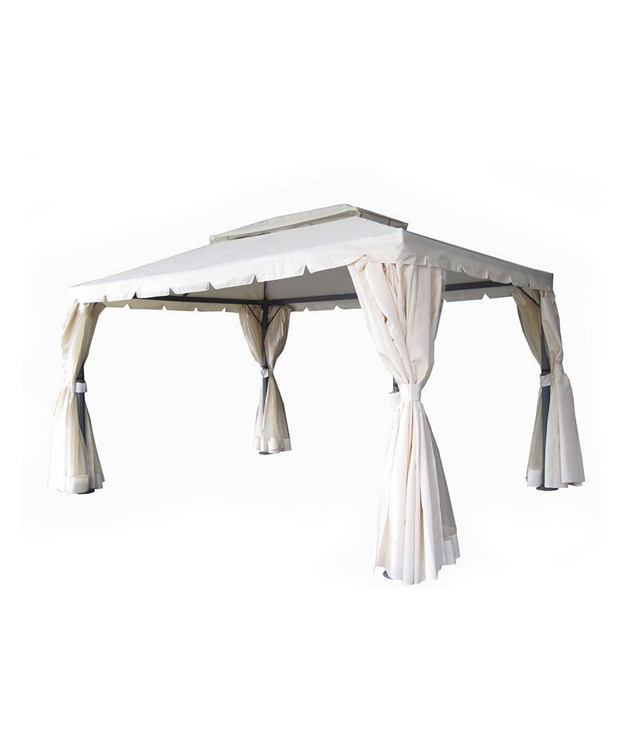 Gazebo in alluminio e tetto in acciaio e tessuto poliestere beige