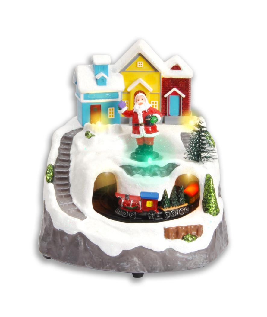 Paesaggio Babbo Natale con trenino multicolor