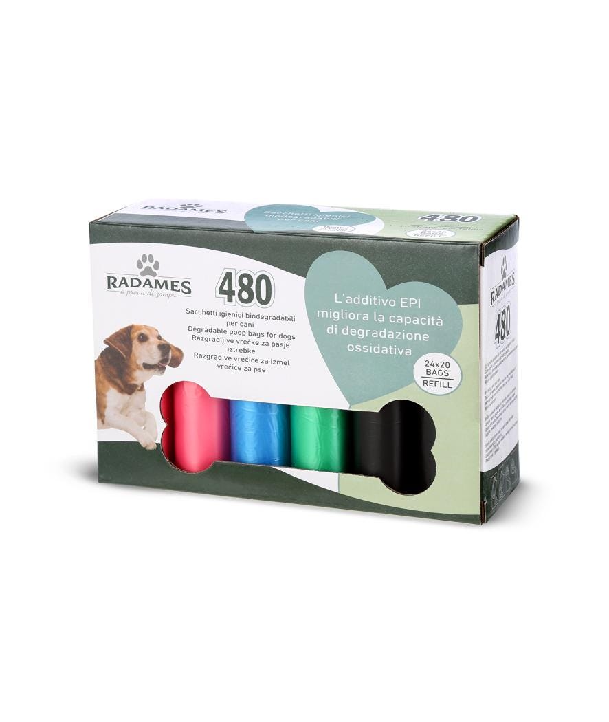480 sacchettini igienici biodegradabili per cani multicolor